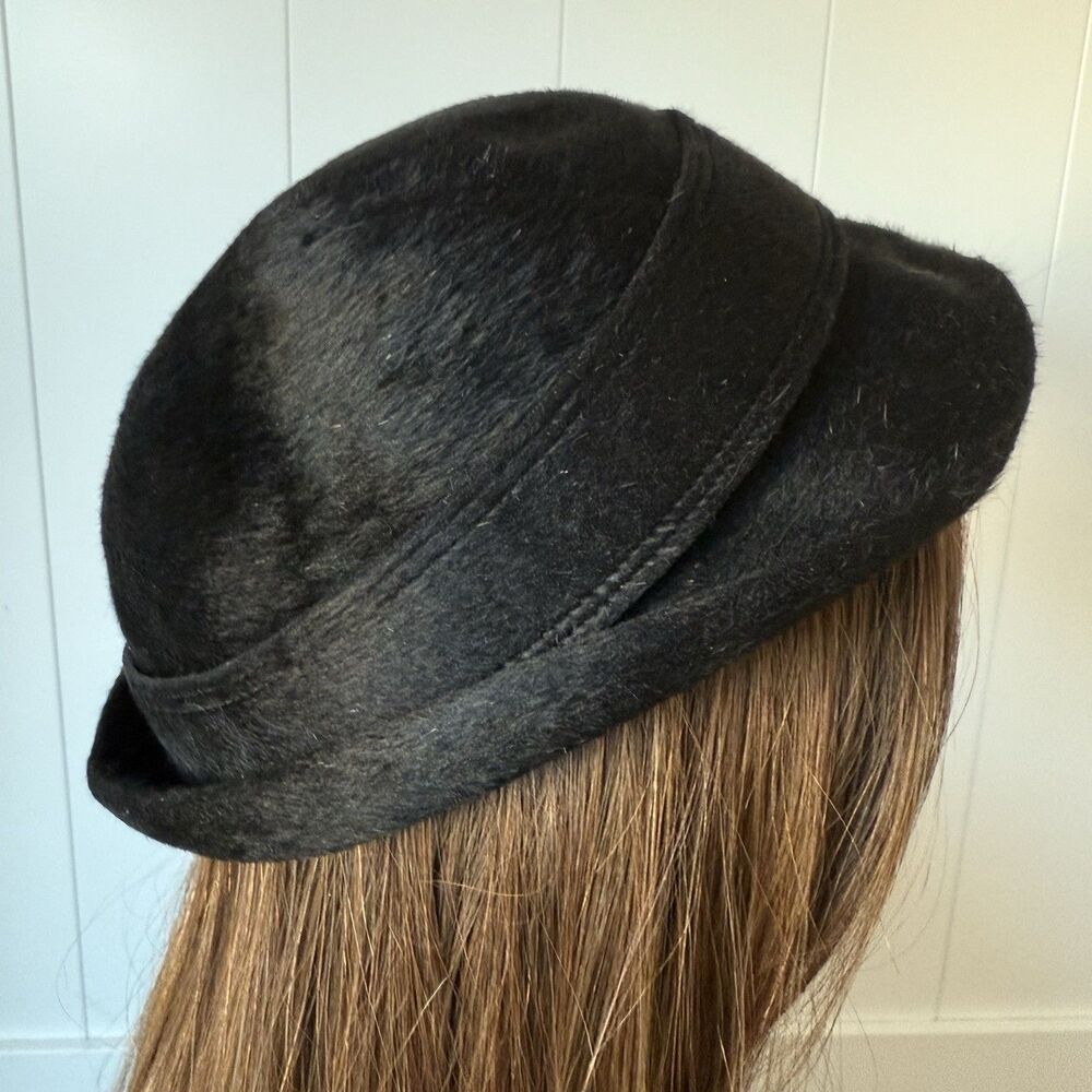 I. Magnin Vintage 40s 50s Black Wool Half Hat Tassel Scarf Fascinator Italy - Picture 3 of 13